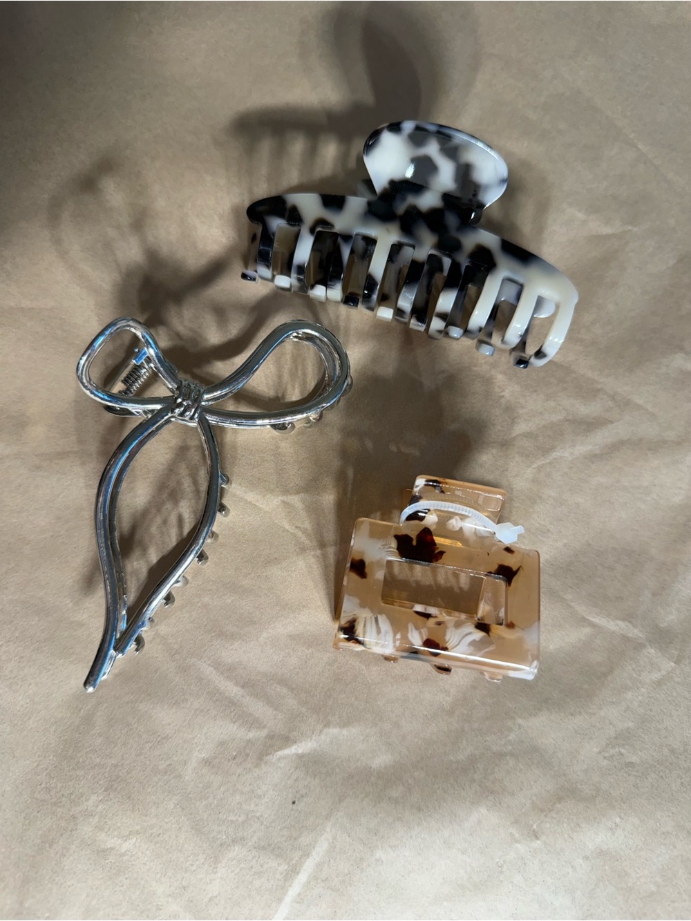 Lucky Brand Black & Cream & Tan Hair Clip Set
